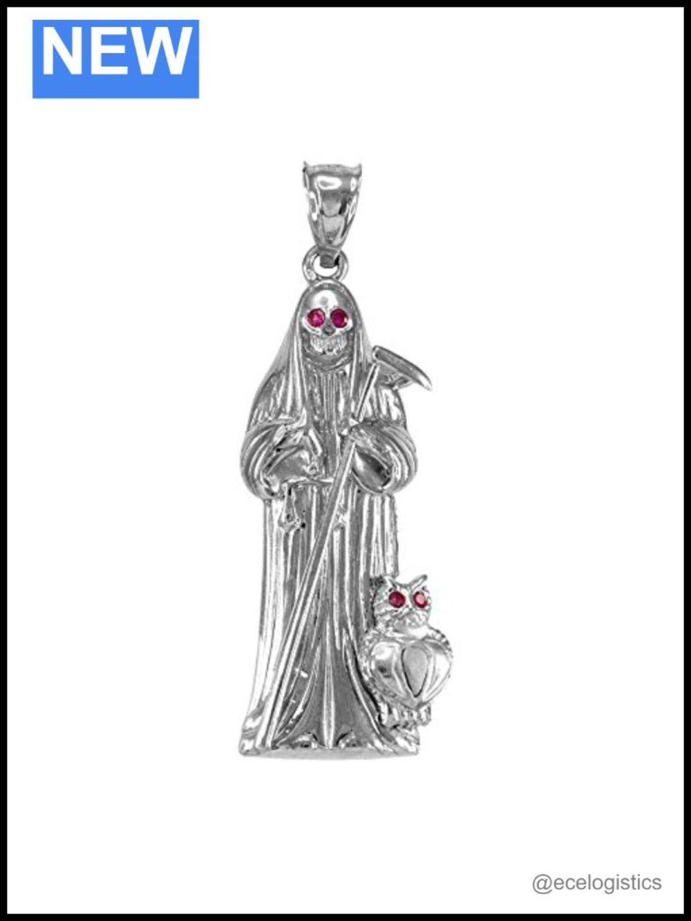 925 Sterling Silver CZ Santa Muerte Pendant Charm High Polish